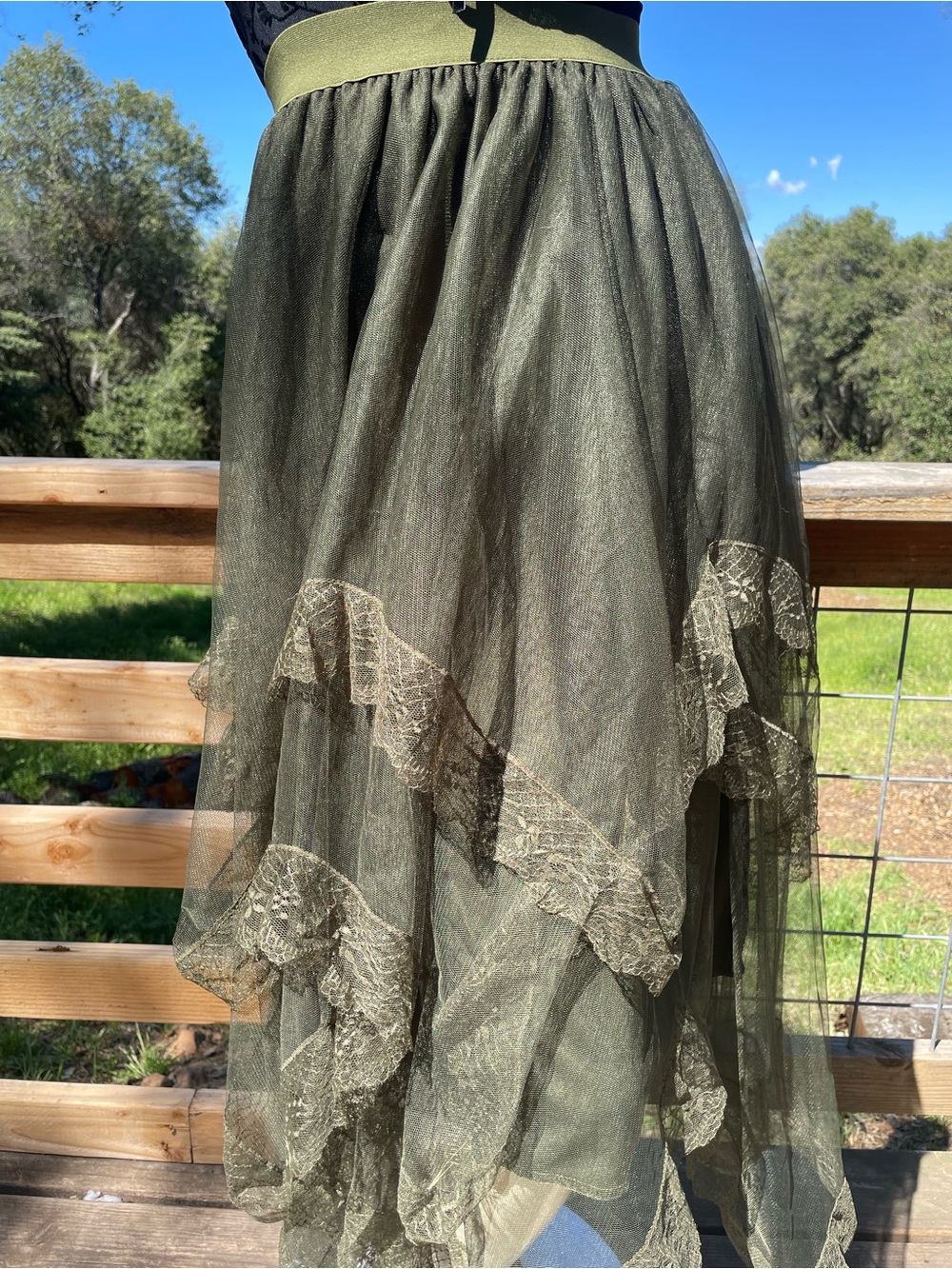 Olive Green fairy whimsical Layered Tulle Skirt